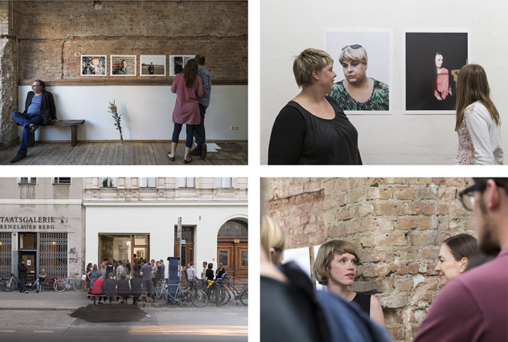 Vernissage in der Galerie exp12 mit Ina Schoenenburg und den Protagonisten ihrer Arbeit Flashback, Fotos: Friederike Göckeler