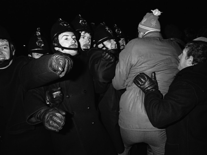 Police attempt to prevent miners picketing access to Cortonwood Colliery, South Yorkshire, 1985